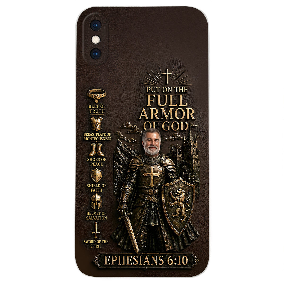 Put On The Full Amor Of God, Gift for Christians - Personalized Christian 3D Embossed Leather Phone Case