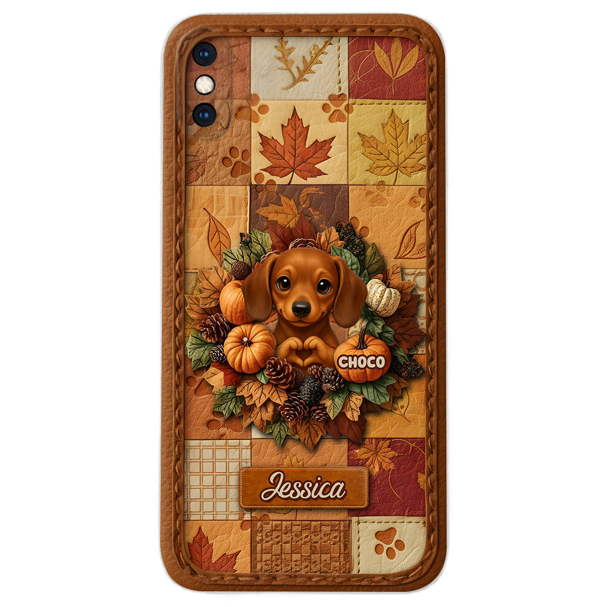Welcome Fall - Personalized Dog Leather Phone Case