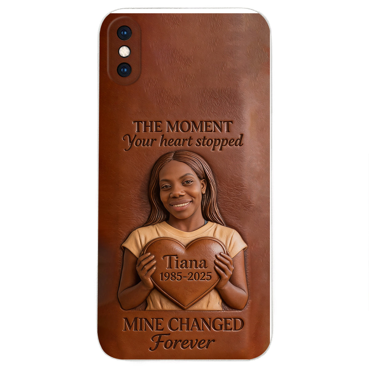 The Moment Your Heart Stopped - Personalized Memorial 3D Embossed Leather Phone Case