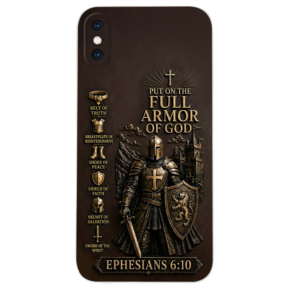 Put On The Full Amor Of God, Gift for Christians - Personalized Christian 3D Embossed Leather Phone Case