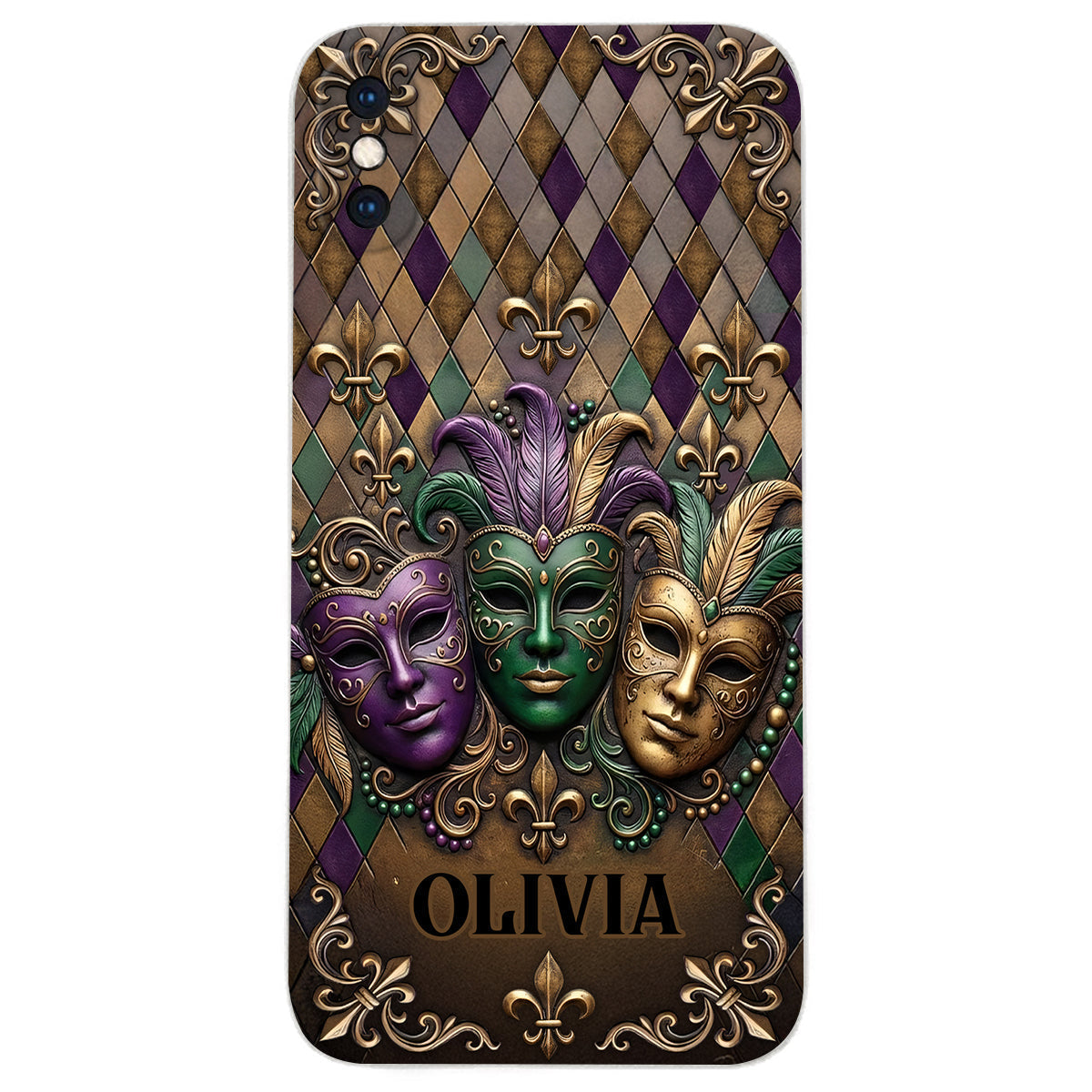 Mardi Gras Fleur de Lis - Personalized Mardi Gras Leather Phone Case
