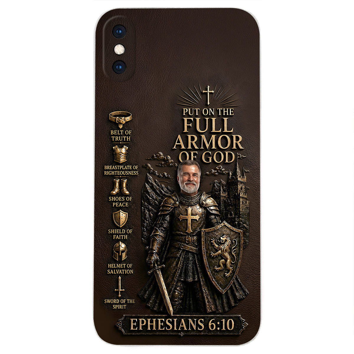Put On The Full Amor Of God, Gift for Christians - Personalized Christian 3D Embossed Leather Phone Case