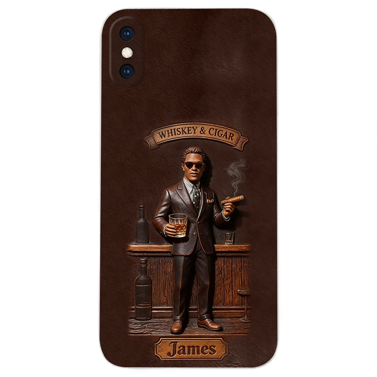 Whiskey And Cigar - Personalized Whisky 3D Embossed Leather Phone Case