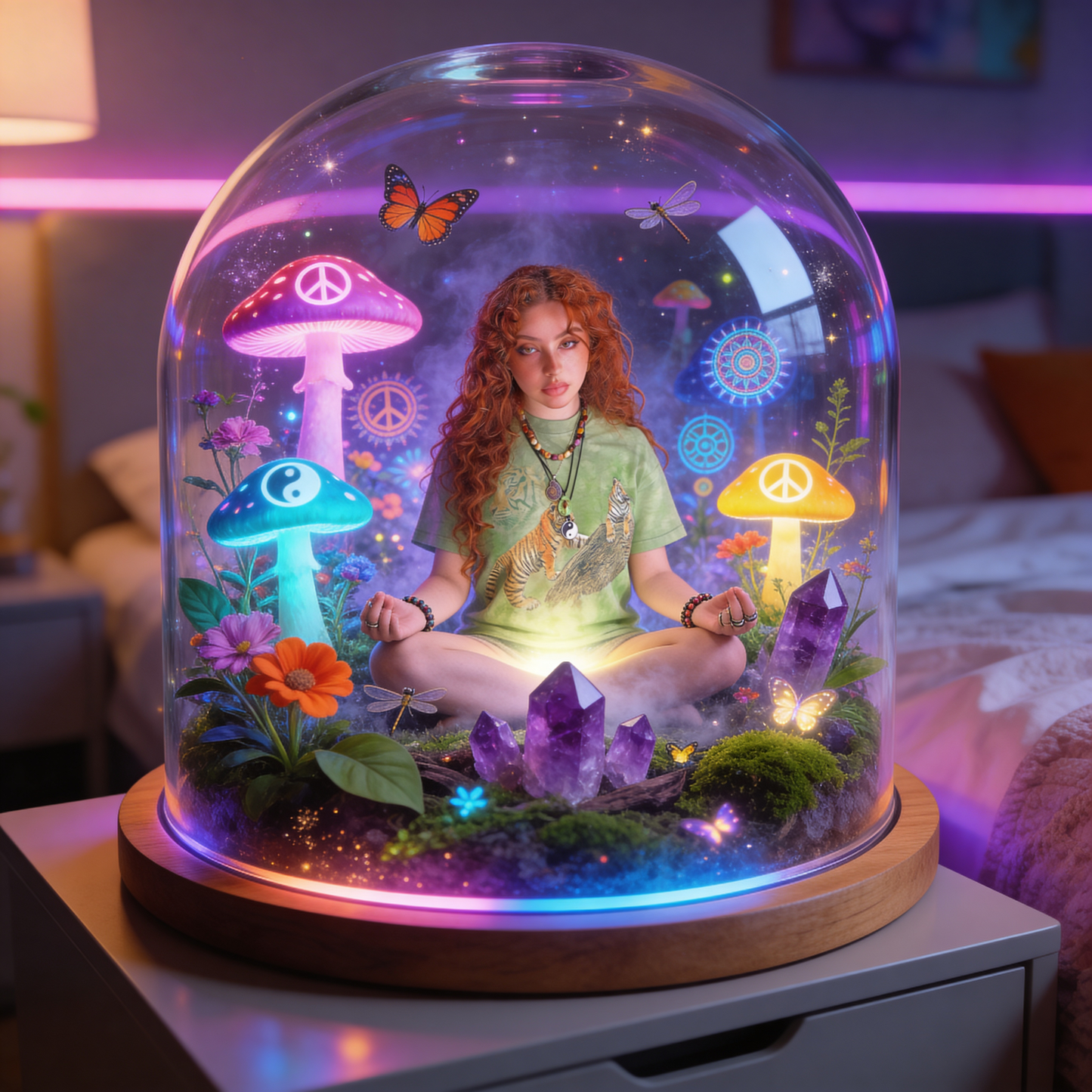 Psychedelic Mushroom, Groovy Hippie Theme - Personalized Hippie Acrylic LED Night Light