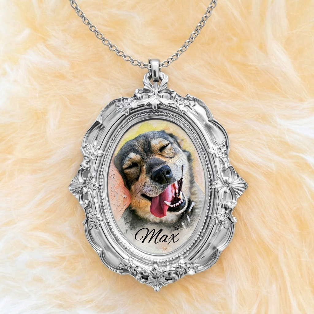 Pet Potrait, Gift for Pet Moms - Personalized Dog Shaped Metal Pendant Necklace