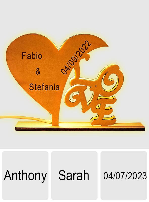 Love Is Here - Personalized Couple Engraved Heart Lamp