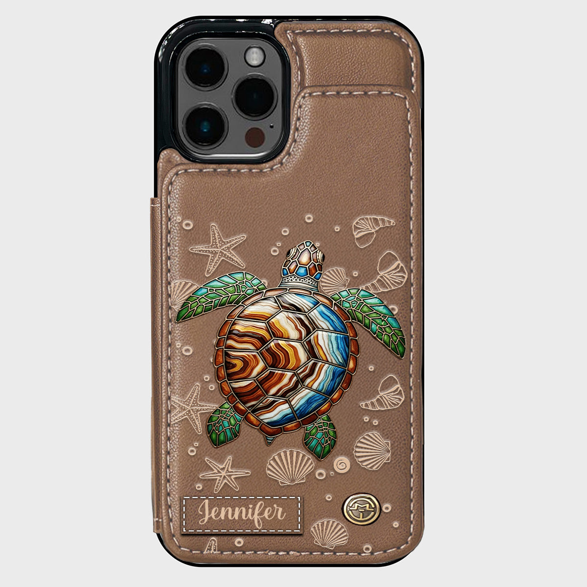 Turtle And The Sea - Personalized Turtle Wallet Phone Case