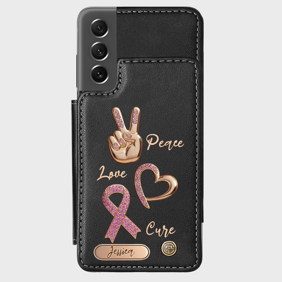 Peace Love Cure - Personalized Breast Cancer Awareness Wallet Phone Case