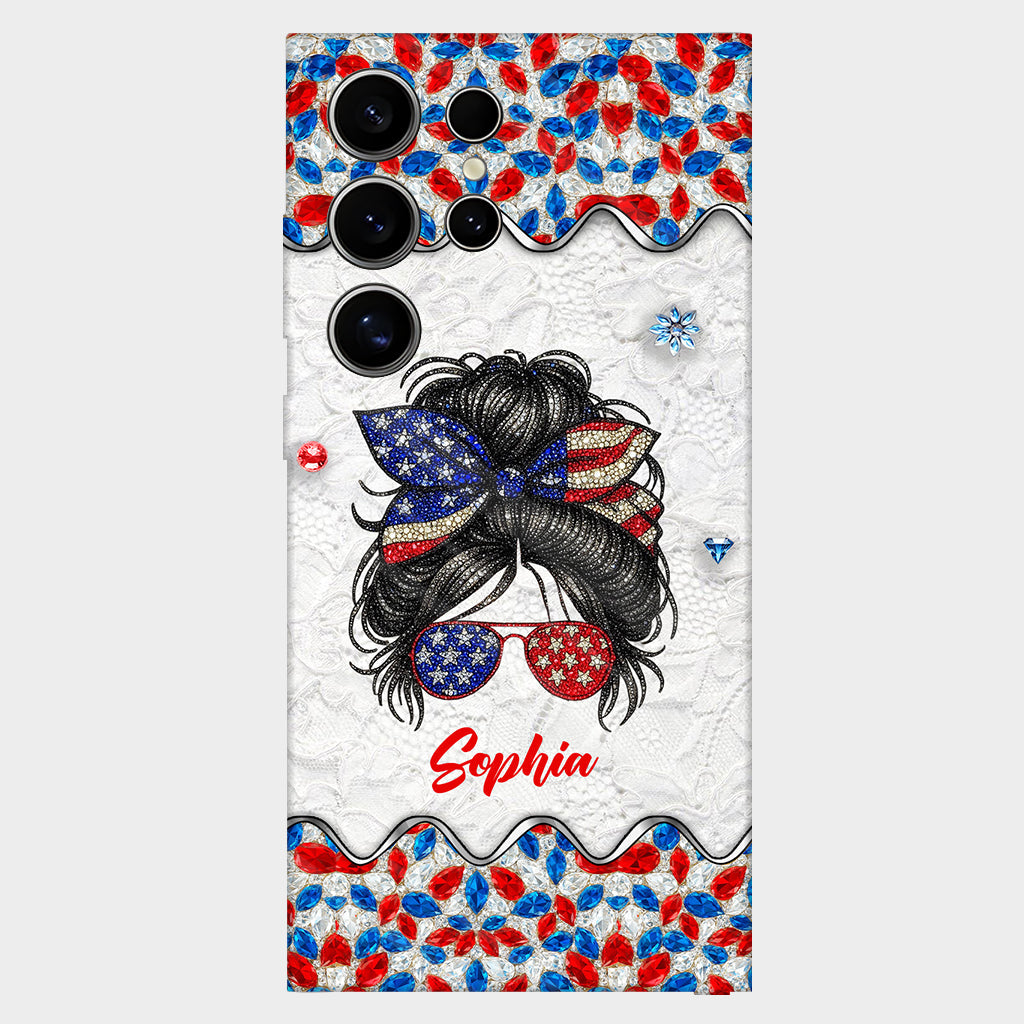 Messy Bun Girl - Personalized Independence Day/ 4th of July Full Print Phone Case