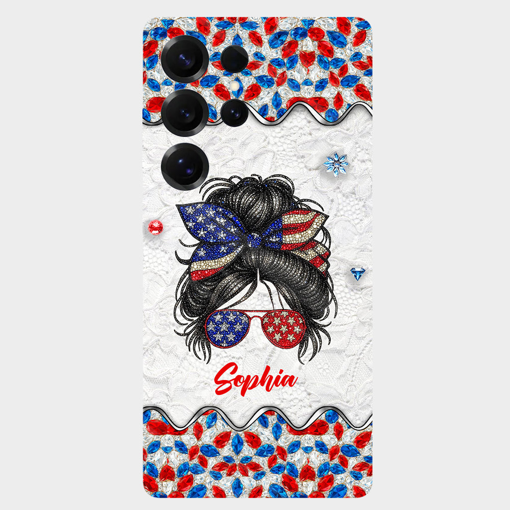 Messy Bun Girl - Personalized Independence Day/ 4th of July Full Print Phone Case