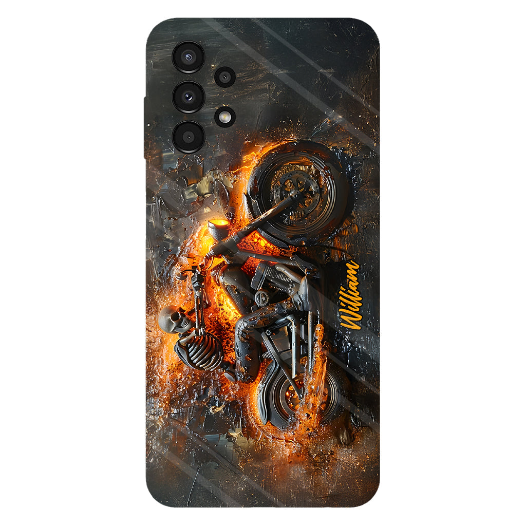 Skeleton Riding Flaming Motorcycle - Personalized Biker Full Print Phone Case