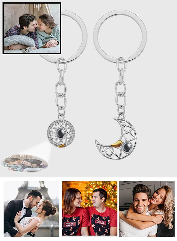 Matching Sun Moon Projection - Personalized Couple Sun Moon Projection Keychain