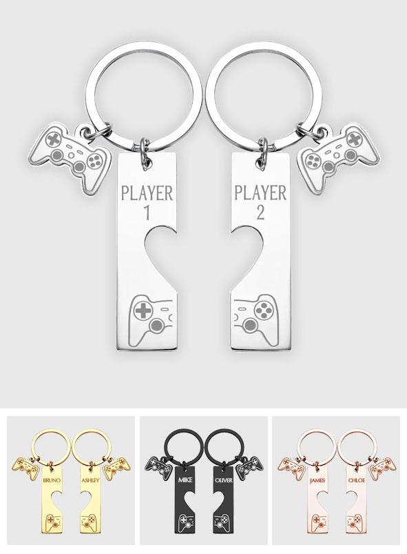 Player 1 Player 2 Matching Heart - Personalized Couple Game Console Matching Keychain