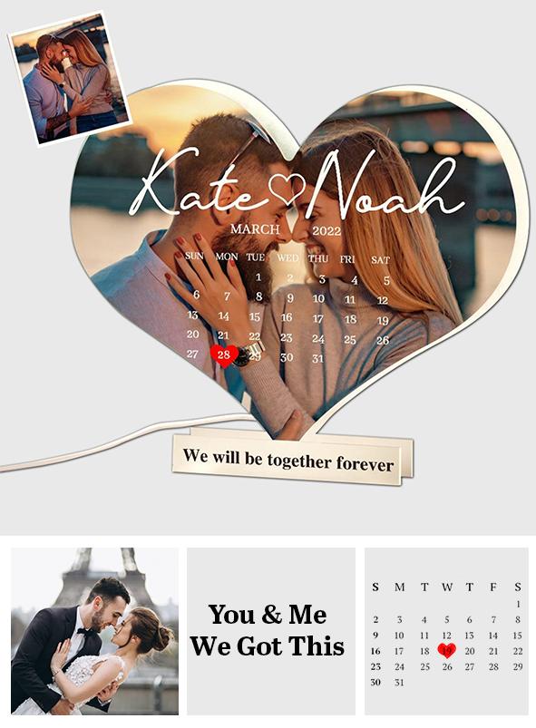 We Will Be Together Forever - Personalized Couple Heart Calender Lamp