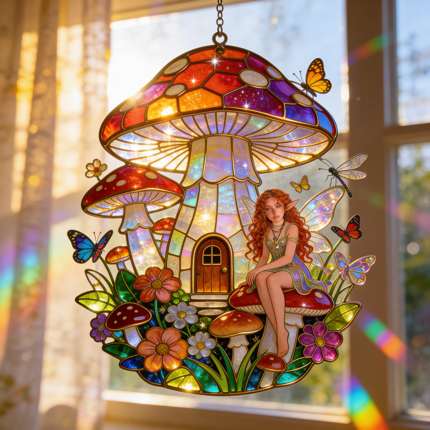 Mushroom Hippie Style - Personalized Mushroom Window Hanging Suncatcher Ornament