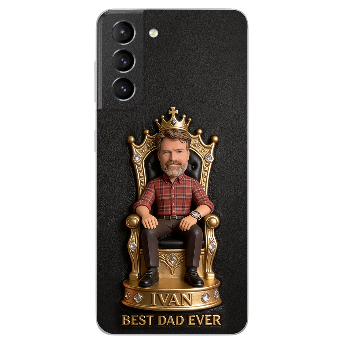 The King Dad - Personalized Father 3D Embossed Leather Phone Case