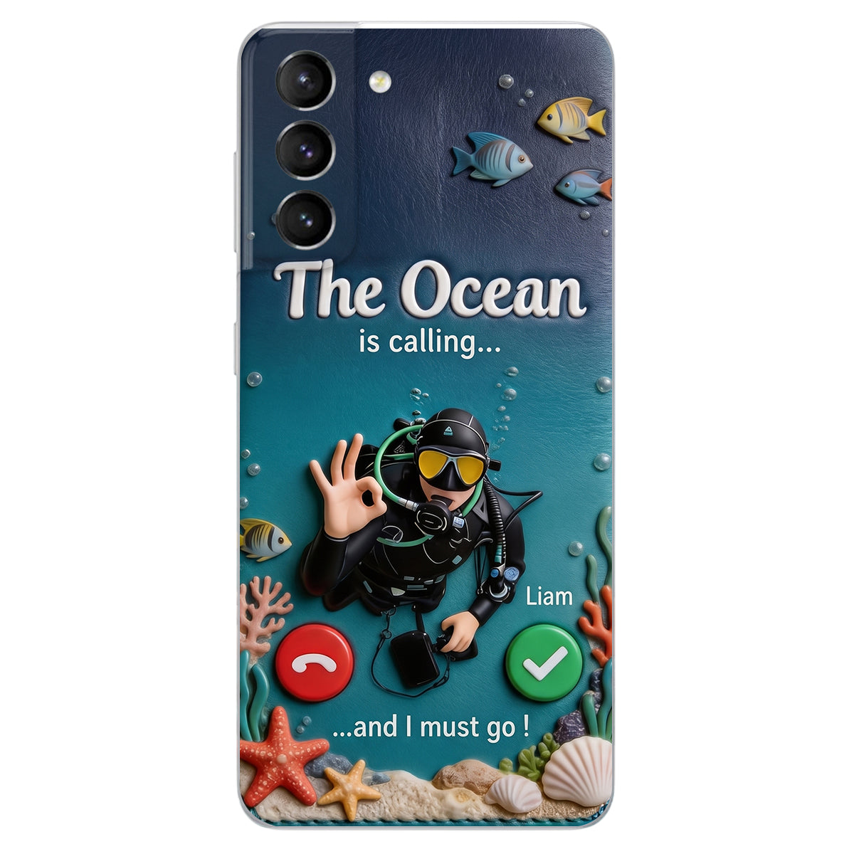 Tropical Sea Life - Personalized Scuba Diving 3D Embossed Leather Phone Case