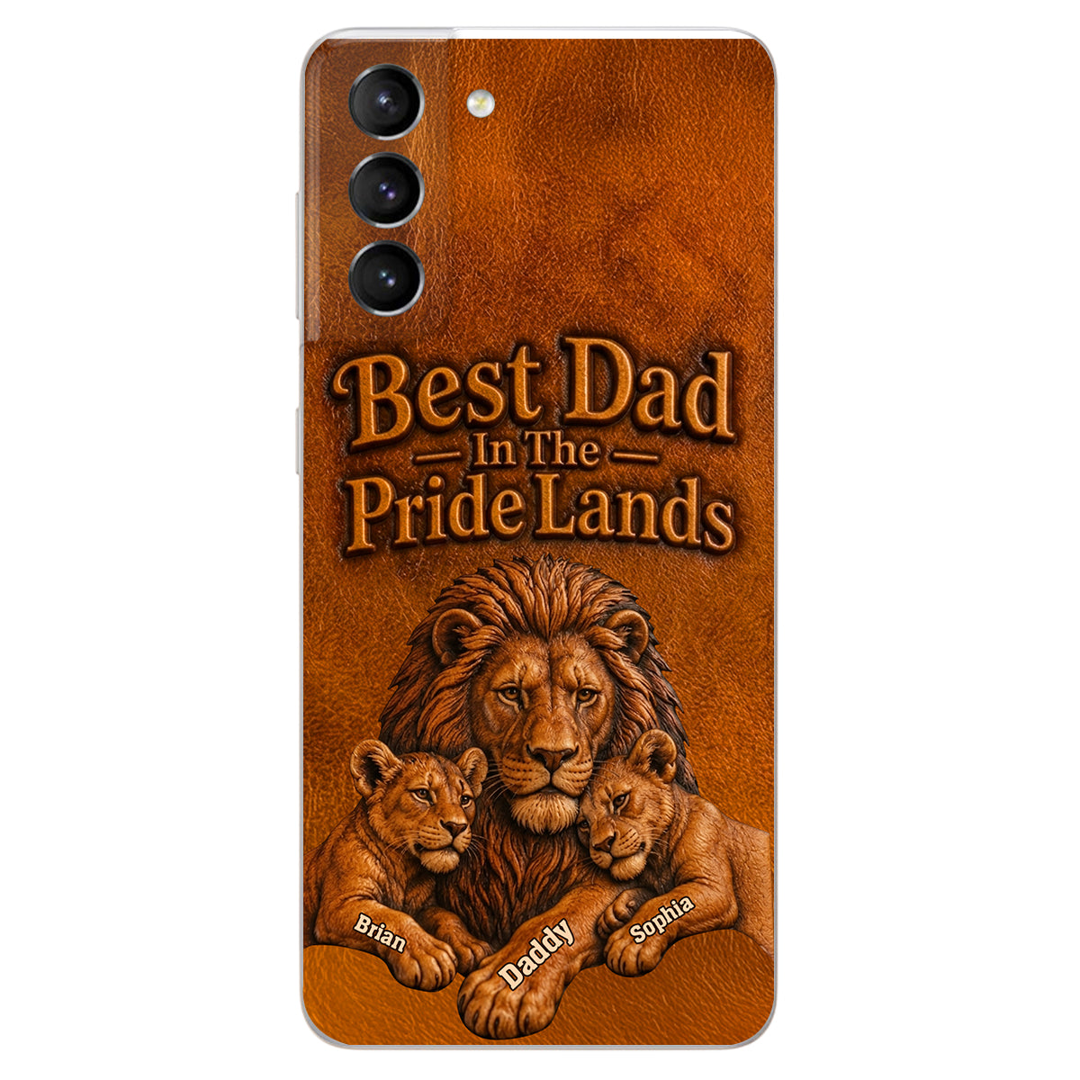 Papa Lion - Personalized Father 3D Embossed Leather Phone Case