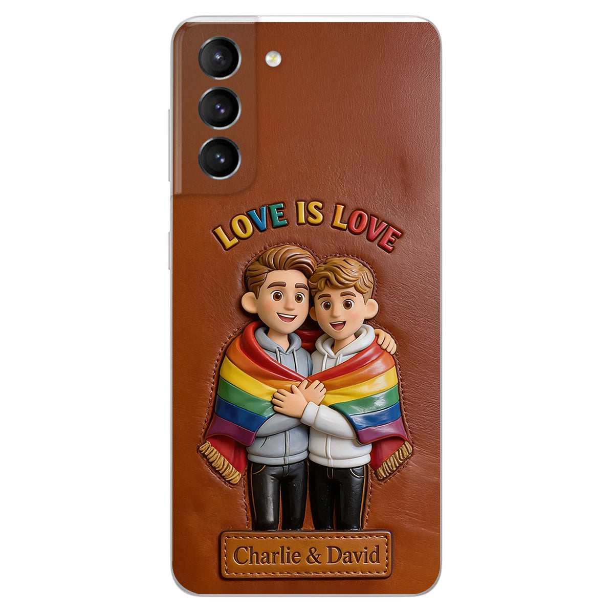 Love Is Love - Personalized LGBT Support 3D Embossed Leather Phone Case