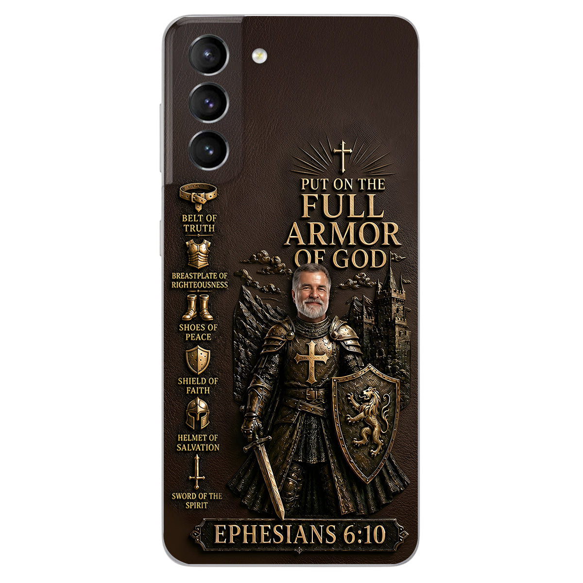 Put On The Full Amor Of God, Gift for Christians - Personalized Christian 3D Embossed Leather Phone Case