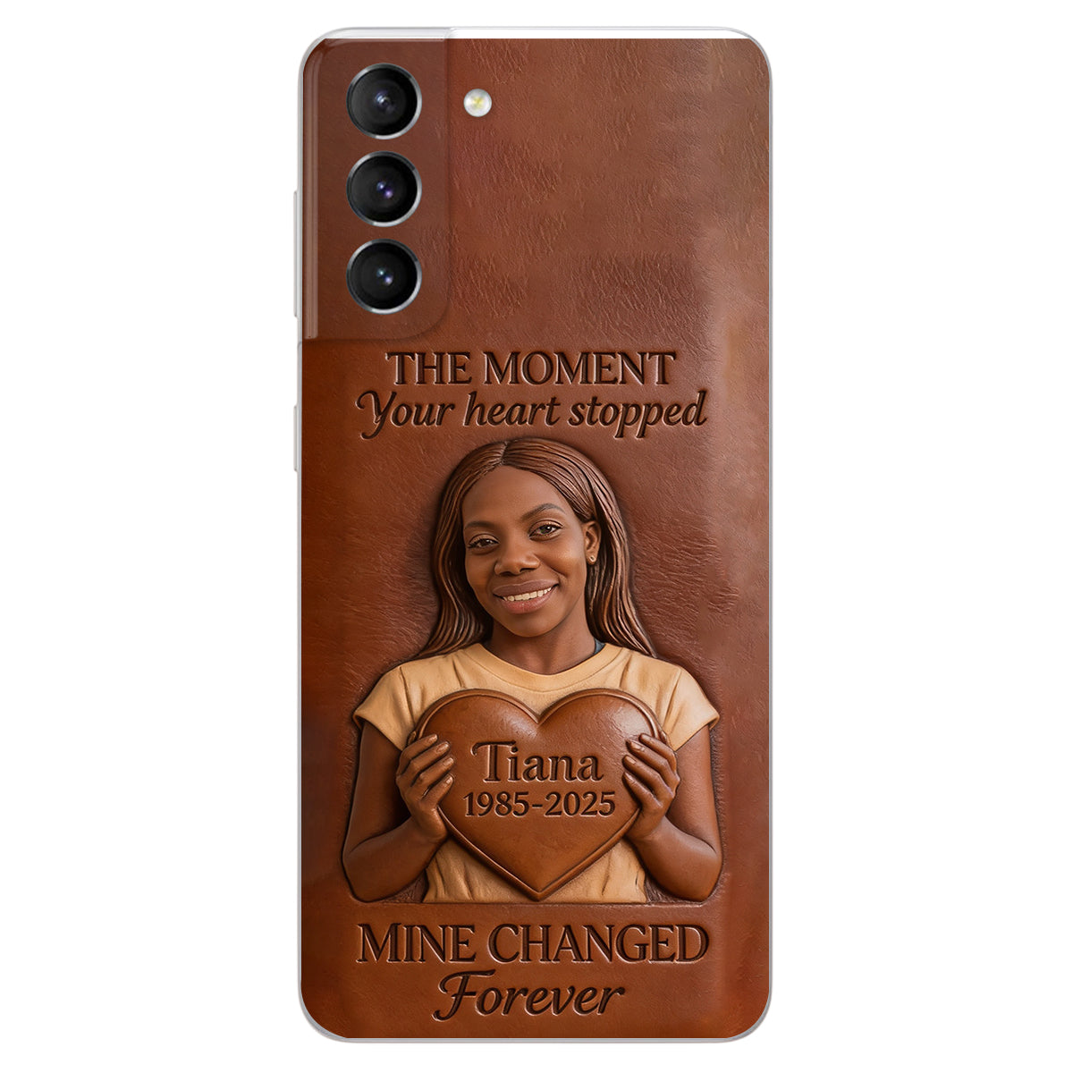 The Moment Your Heart Stopped - Personalized Memorial 3D Embossed Leather Phone Case