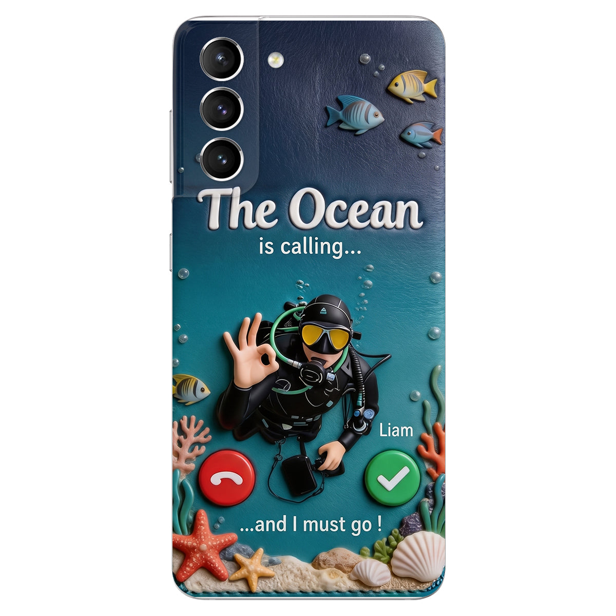Tropical Sea Life - Personalized Scuba Diving 3D Embossed Leather Phone Case