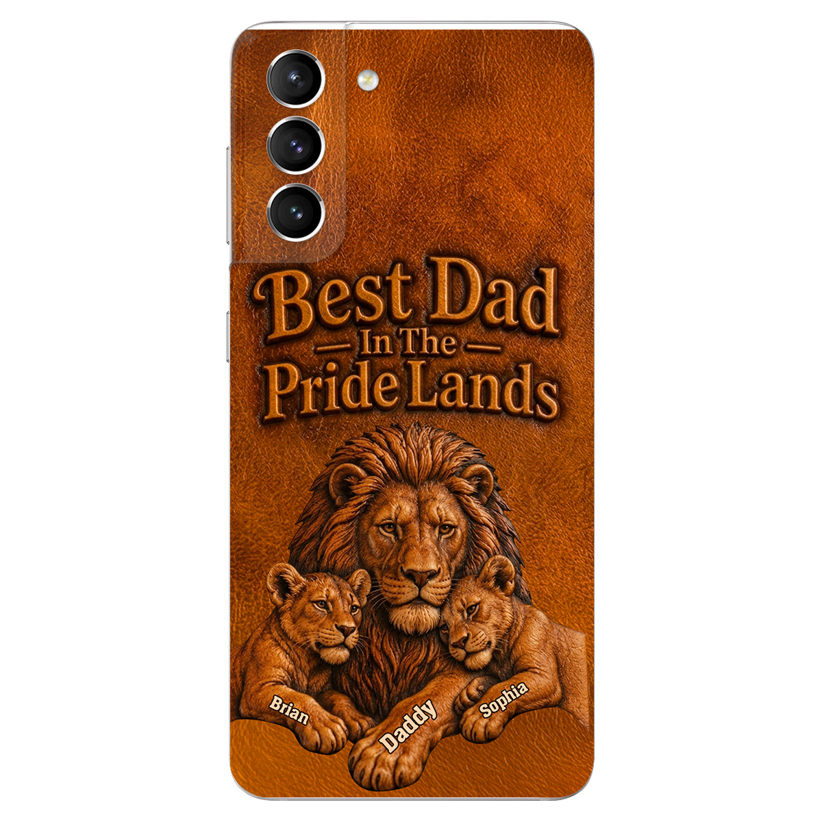Papa Lion - Personalized Father 3D Embossed Leather Phone Case