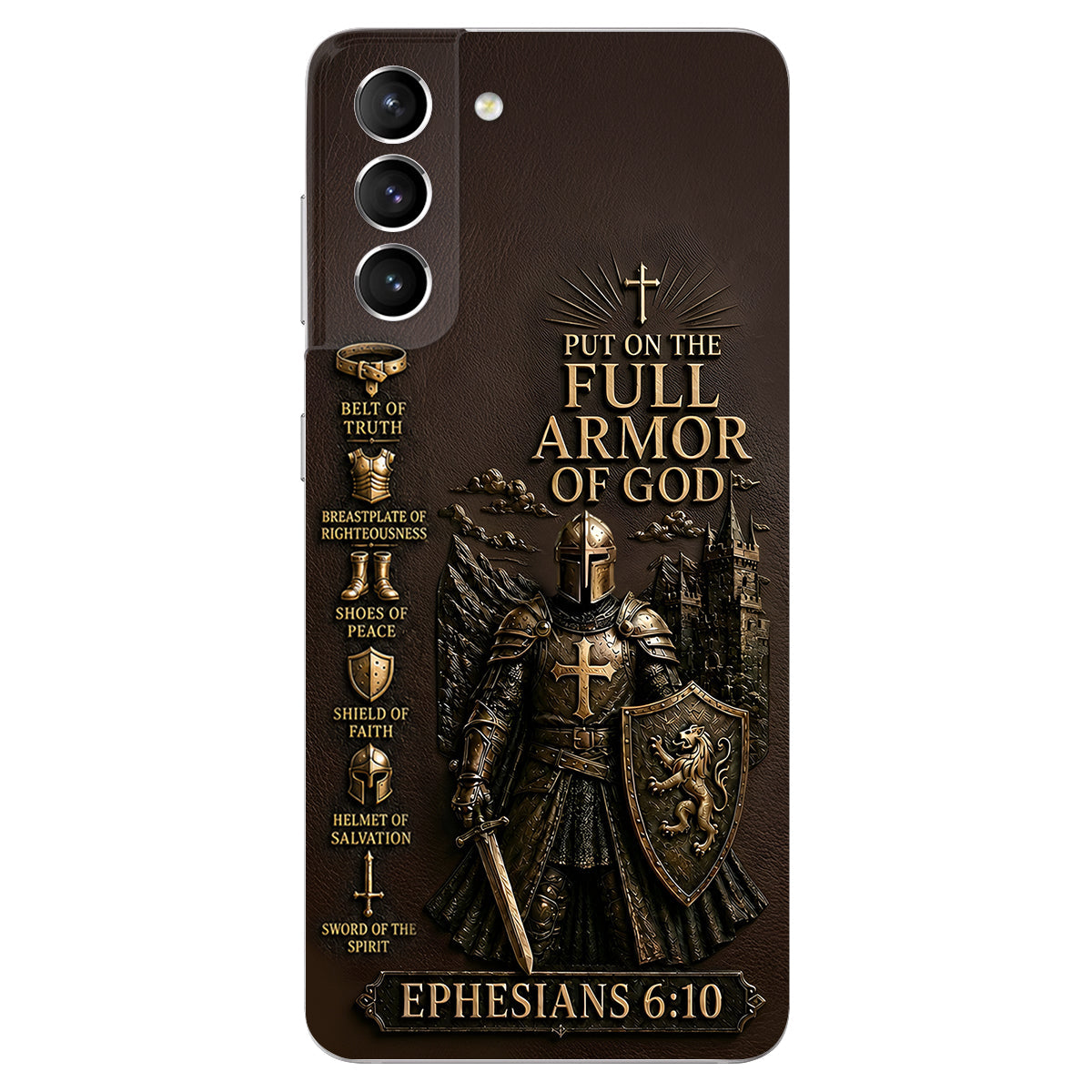 Put On The Full Amor Of God, Gift for Christians - Personalized Christian 3D Embossed Leather Phone Case