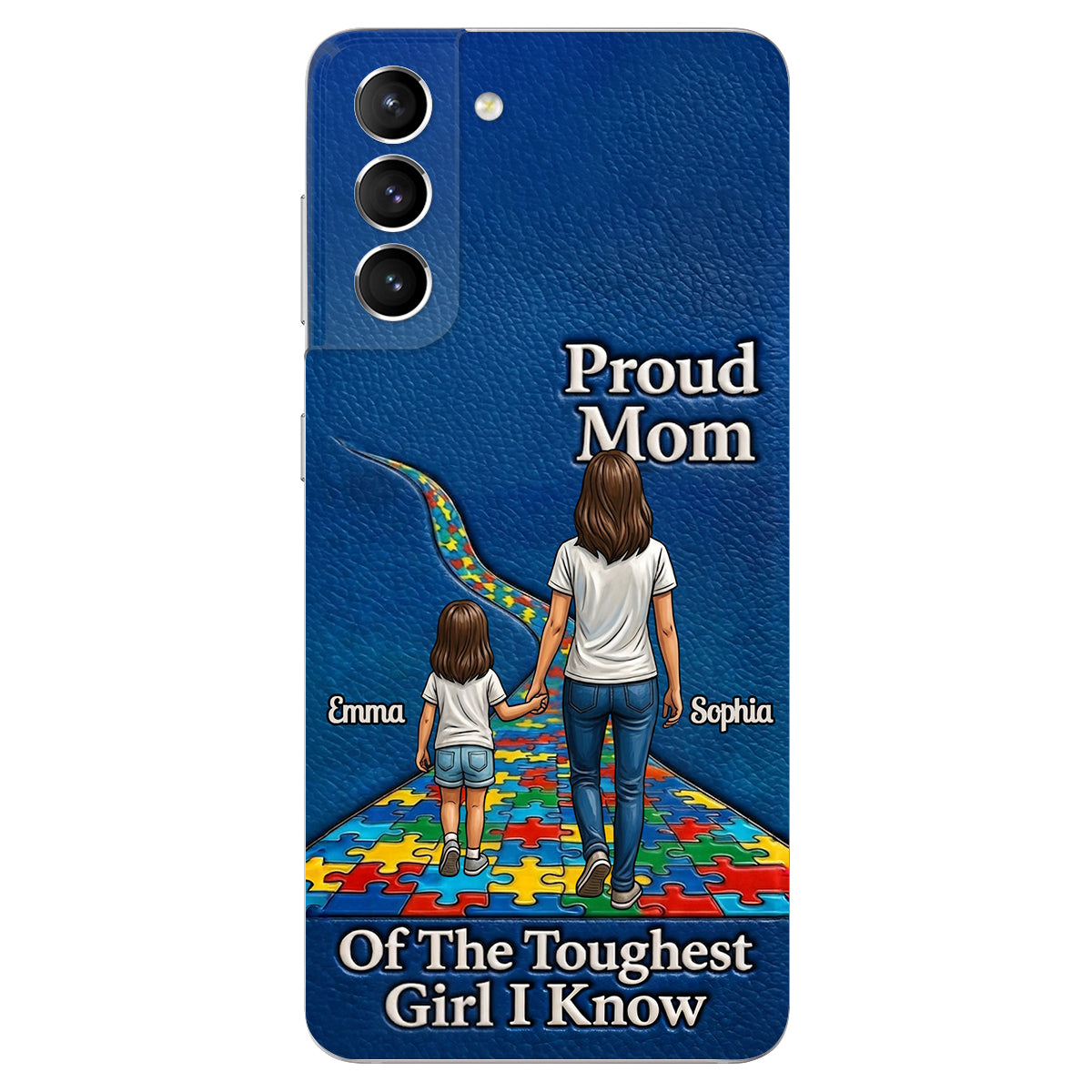 Proud Dad Of The Toughest Boy I Know - Personalized Autism Awareness 3D Embossed Leather Phone Case