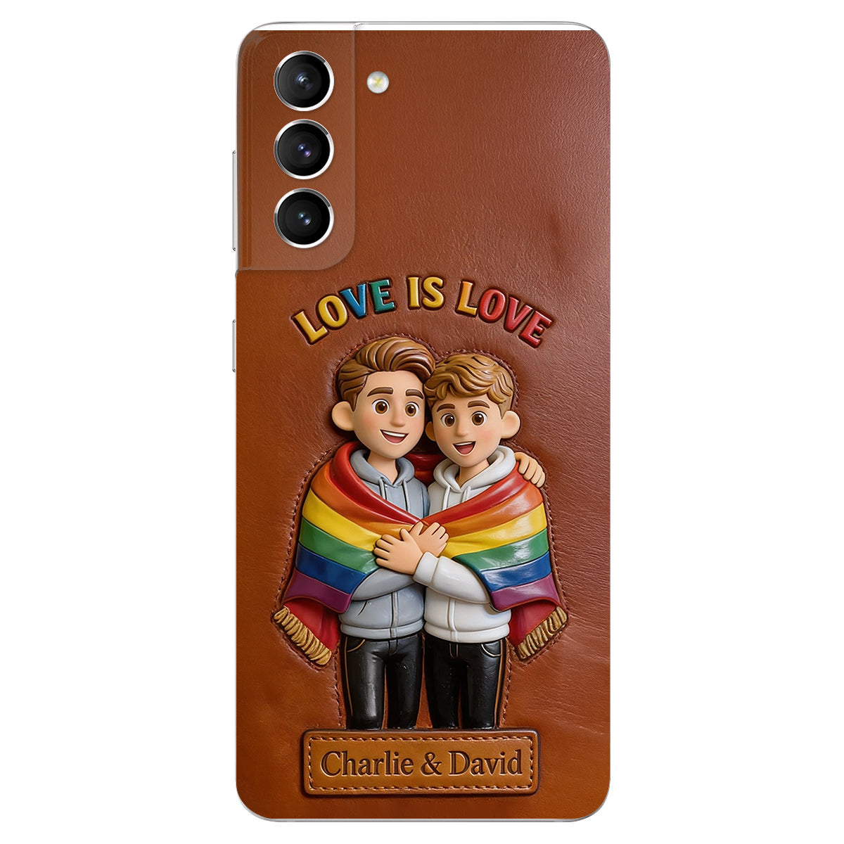 Love Is Love - Personalized LGBT Support 3D Embossed Leather Phone Case