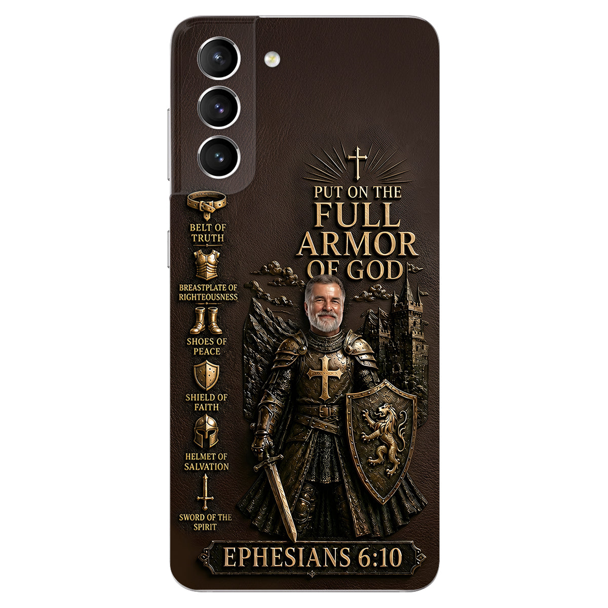 Put On The Full Amor Of God, Gift for Christians - Personalized Christian 3D Embossed Leather Phone Case