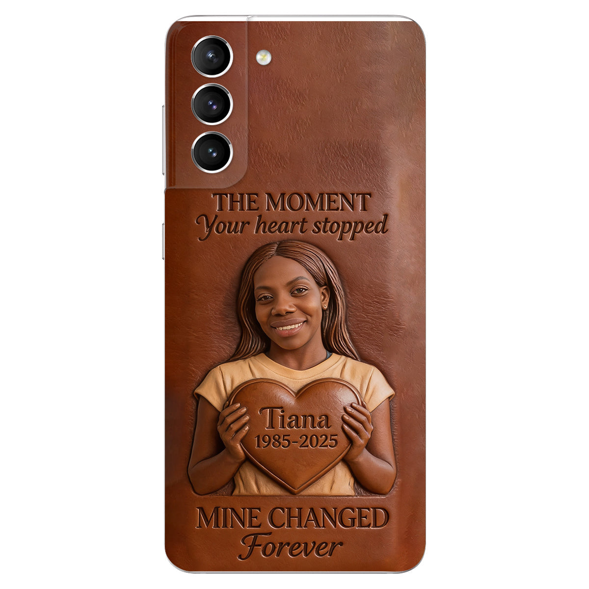 The Moment Your Heart Stopped - Personalized Memorial 3D Embossed Leather Phone Case
