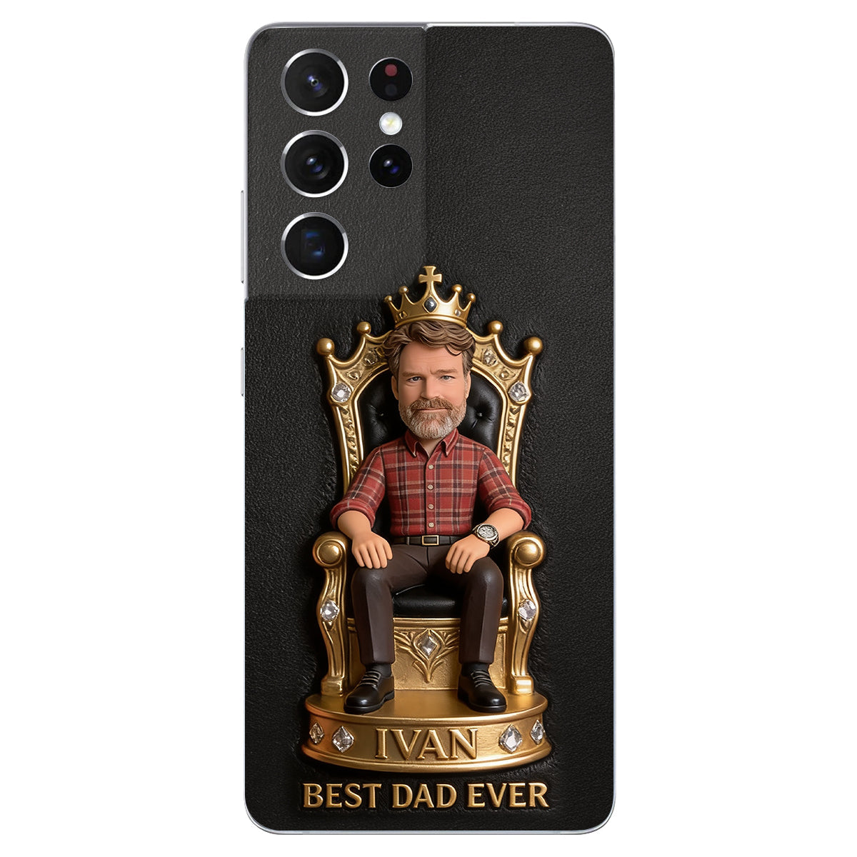 The King Dad - Personalized Father 3D Embossed Leather Phone Case