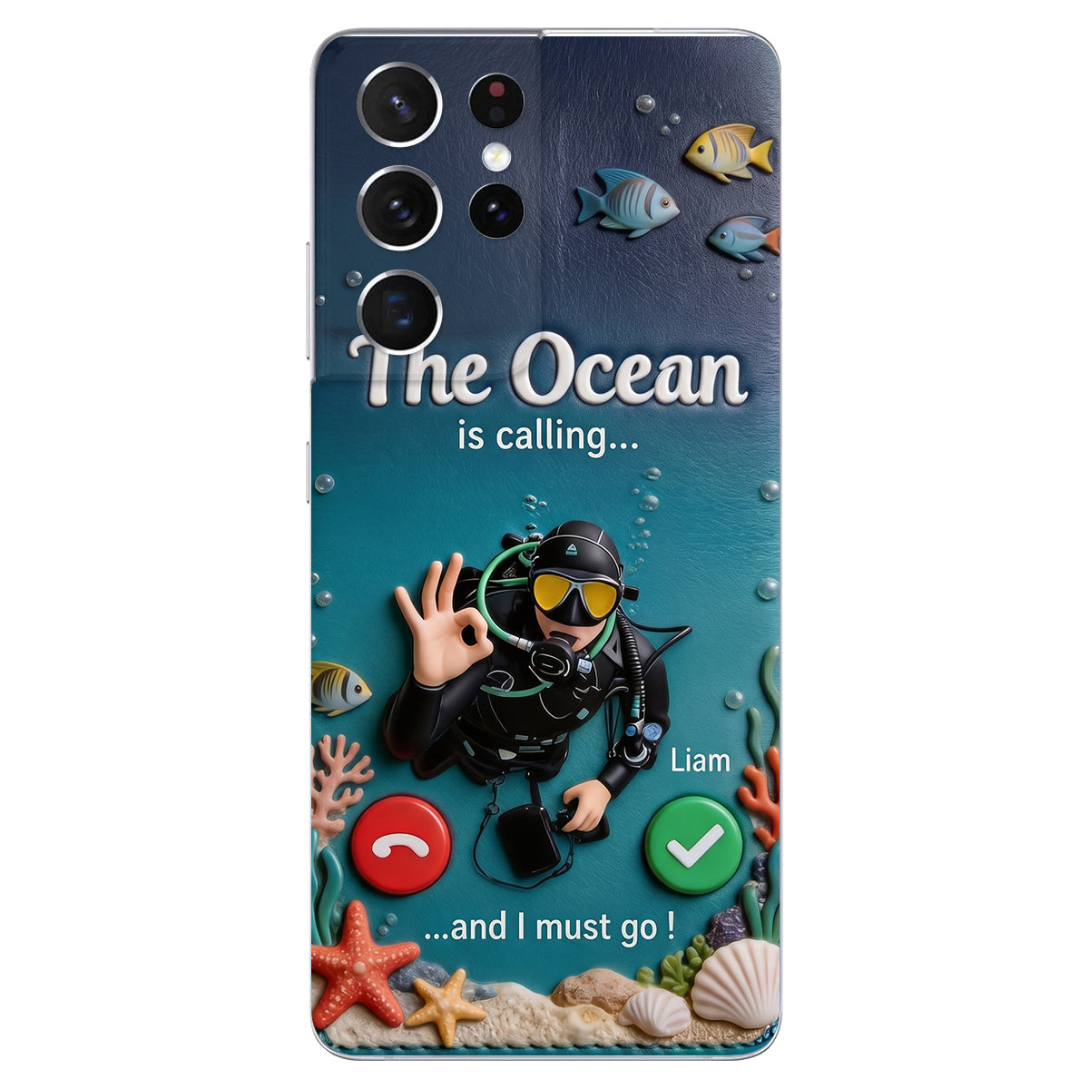 Tropical Sea Life - Personalized Scuba Diving 3D Embossed Leather Phone Case