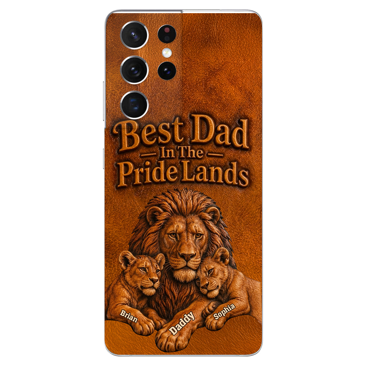 Papa Lion - Personalized Father 3D Embossed Leather Phone Case