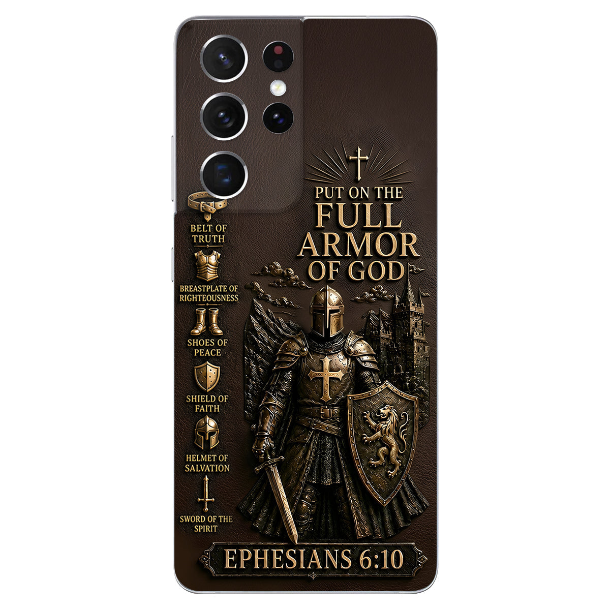Put On The Full Amor Of God, Gift for Christians - Personalized Christian 3D Embossed Leather Phone Case