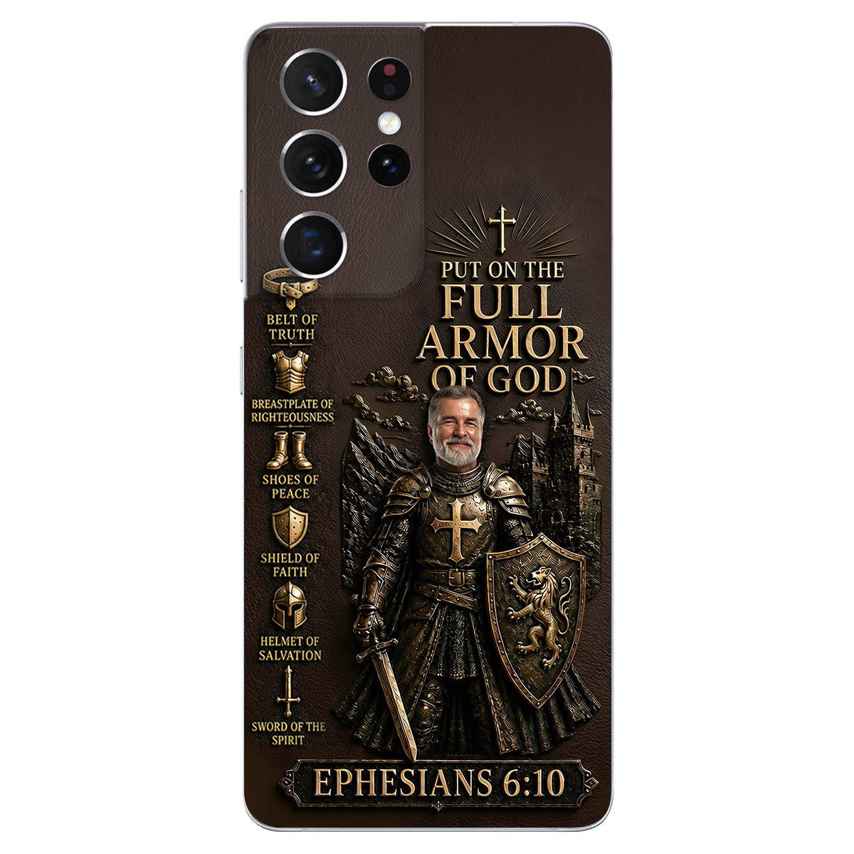 Put On The Full Amor Of God, Gift for Christians - Personalized Christian 3D Embossed Leather Phone Case