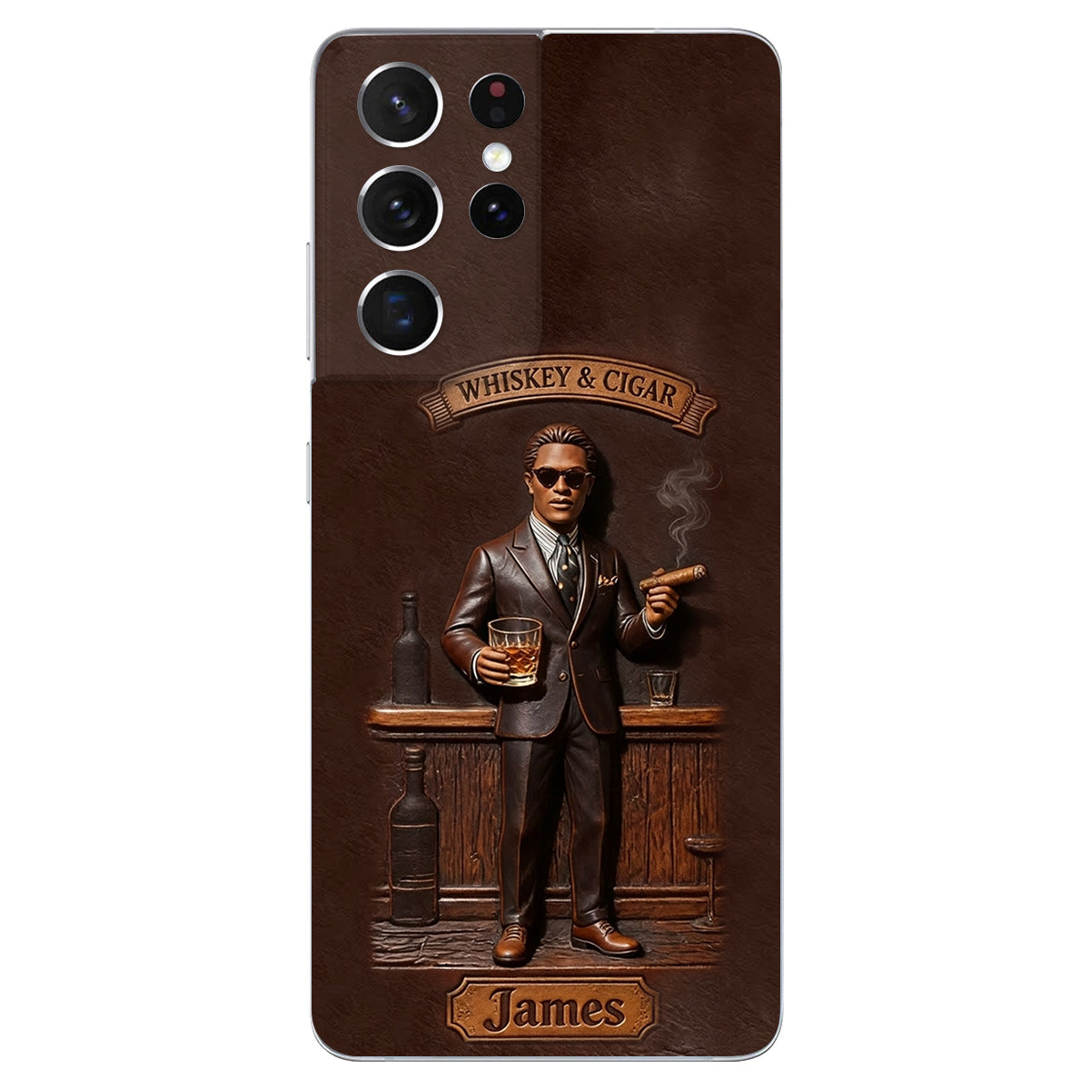 Whiskey And Cigar - Personalized Whisky 3D Embossed Leather Phone Case
