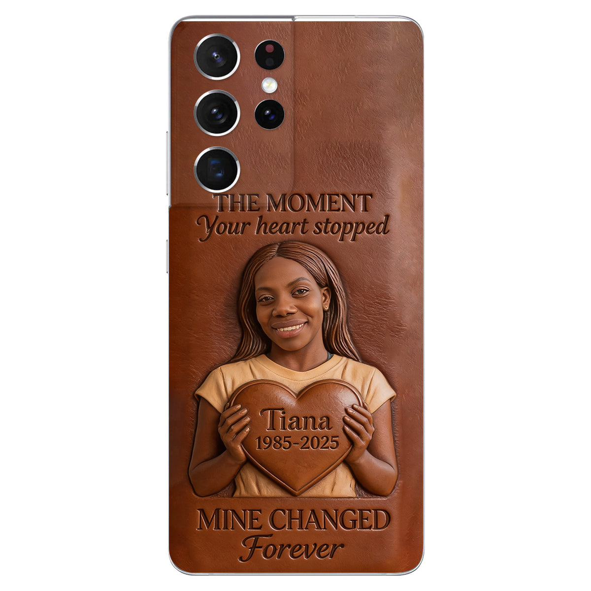 The Moment Your Heart Stopped - Personalized Memorial 3D Embossed Leather Phone Case