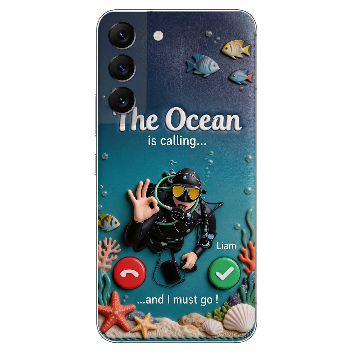 Tropical Sea Life - Personalized Scuba Diving 3D Embossed Leather Phone Case