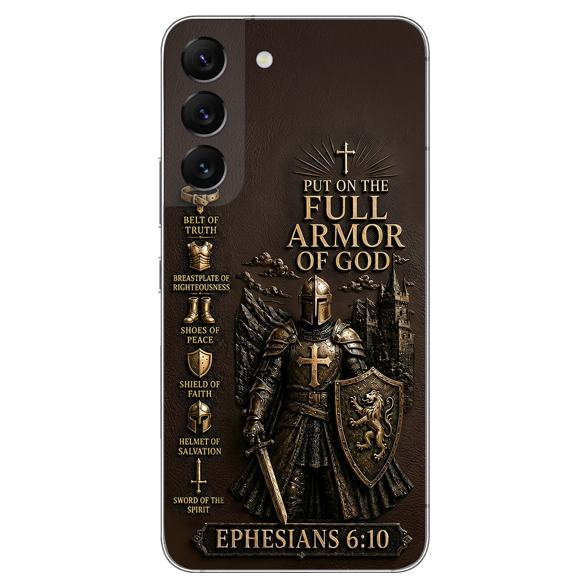 Put On The Full Amor Of God, Gift for Christians - Personalized Christian 3D Embossed Leather Phone Case