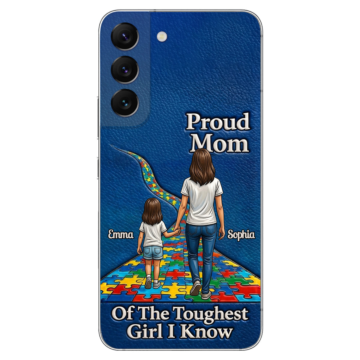 Proud Dad Of The Toughest Boy I Know - Personalized Autism Awareness 3D Embossed Leather Phone Case