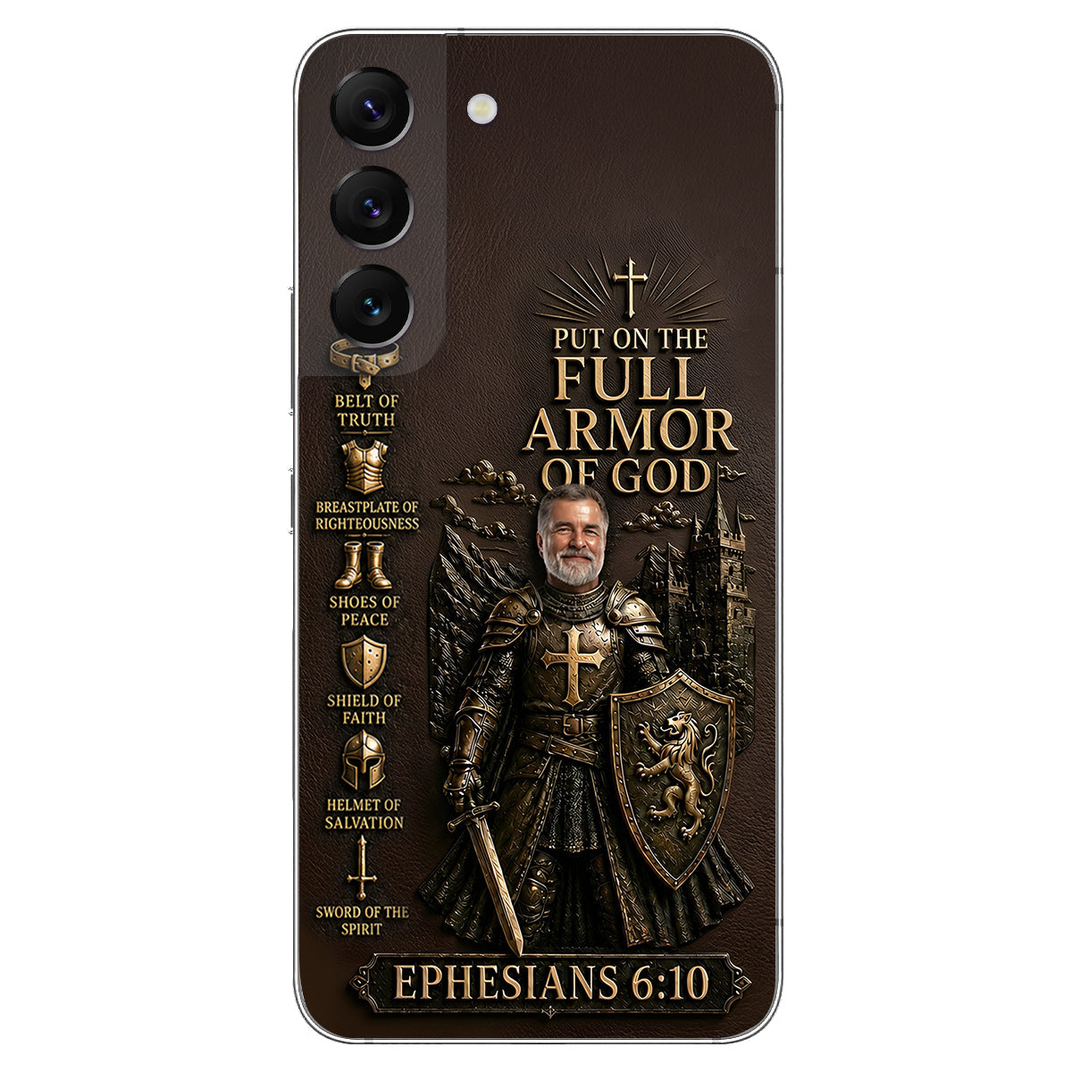 Put On The Full Amor Of God, Gift for Christians - Personalized Christian 3D Embossed Leather Phone Case