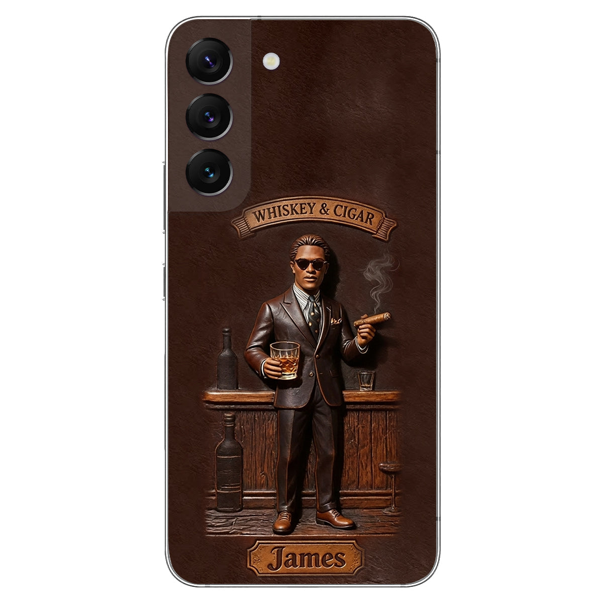 Whiskey And Cigar - Personalized Whisky 3D Embossed Leather Phone Case