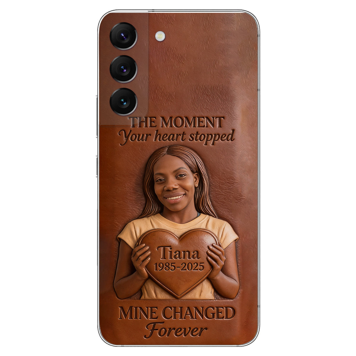 The Moment Your Heart Stopped - Personalized Memorial 3D Embossed Leather Phone Case