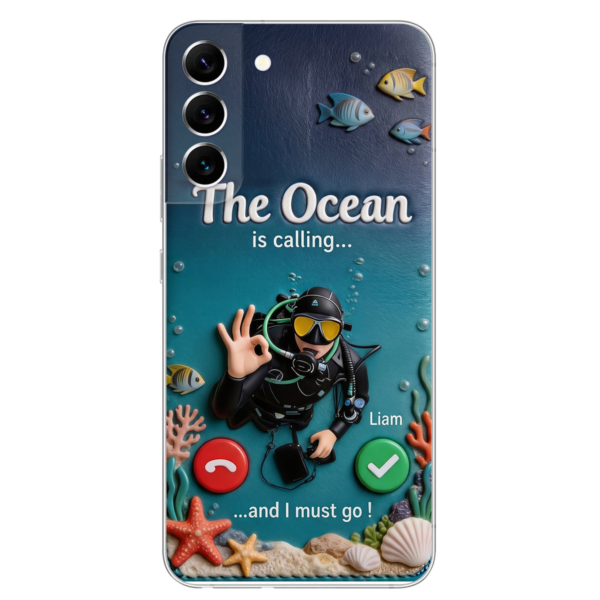 Tropical Sea Life - Personalized Scuba Diving 3D Embossed Leather Phone Case