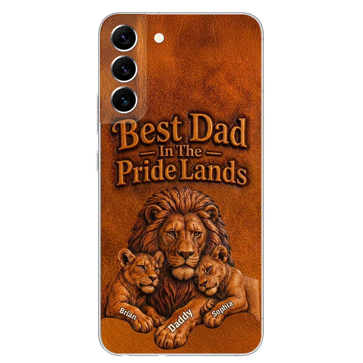 Papa Lion - Personalized Father 3D Embossed Leather Phone Case