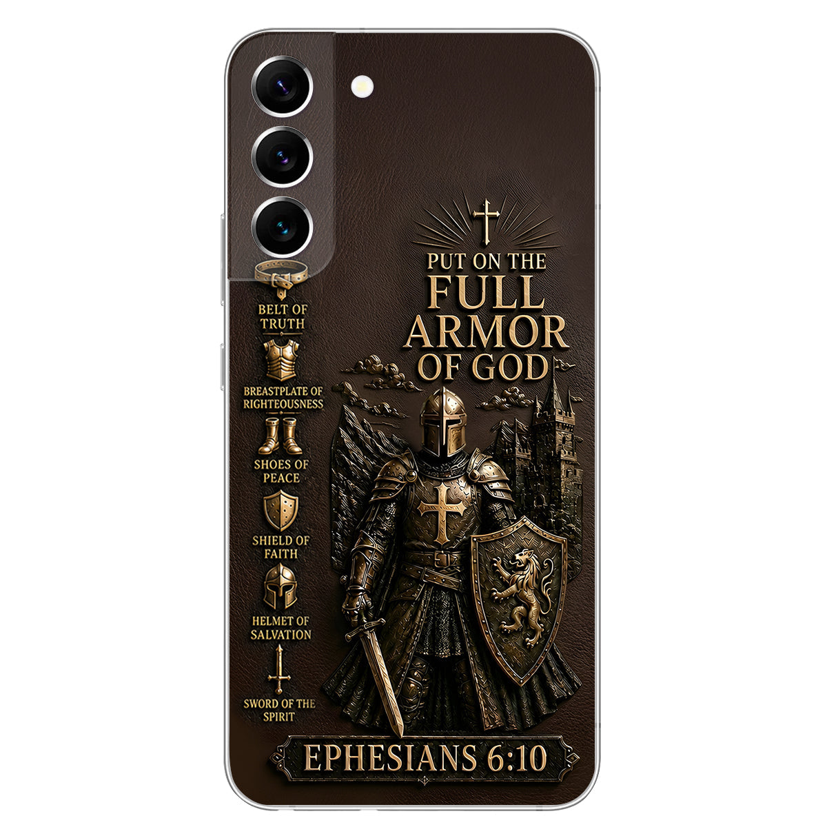 Put On The Full Amor Of God, Gift for Christians - Personalized Christian 3D Embossed Leather Phone Case