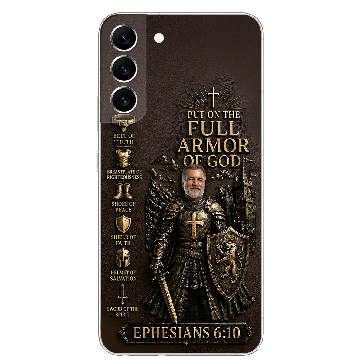 Put On The Full Amor Of God, Gift for Christians - Personalized Christian 3D Embossed Leather Phone Case