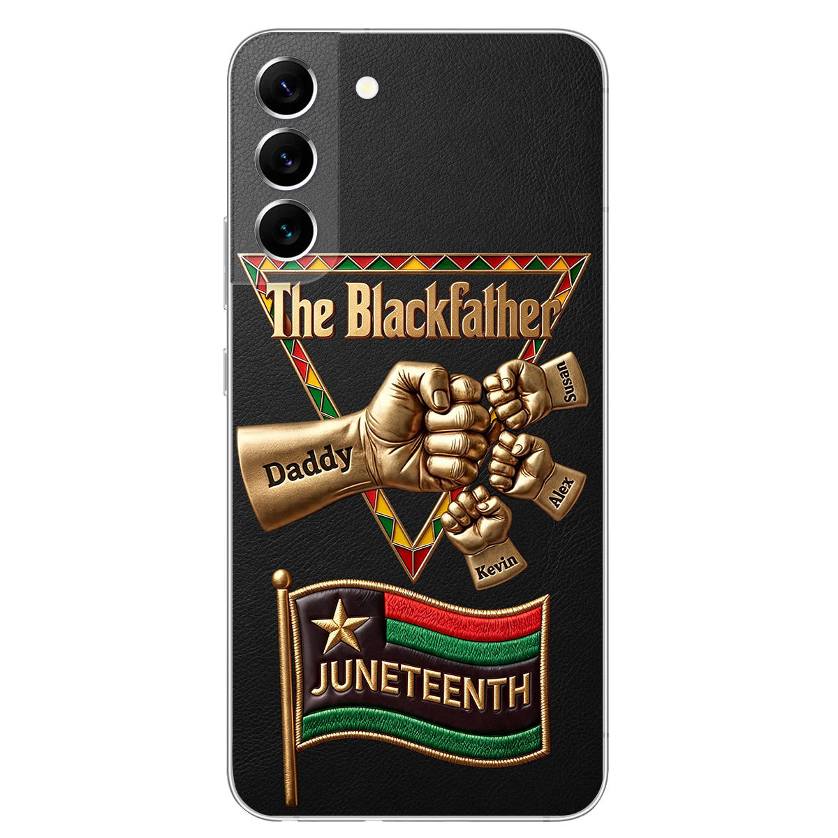 The Blackfather - Personalized Father 3D Embossed Leather Phone Case